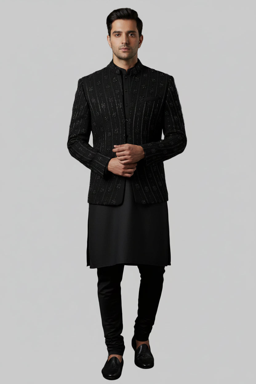 Premium Black Sequin Indo-Western for Groom