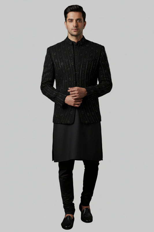 Premium Black Sequin Indo-Western for Groom