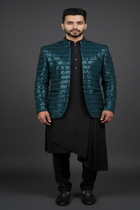 Premium Teal Sequin Indo-Western for Sangeet & Cocktail