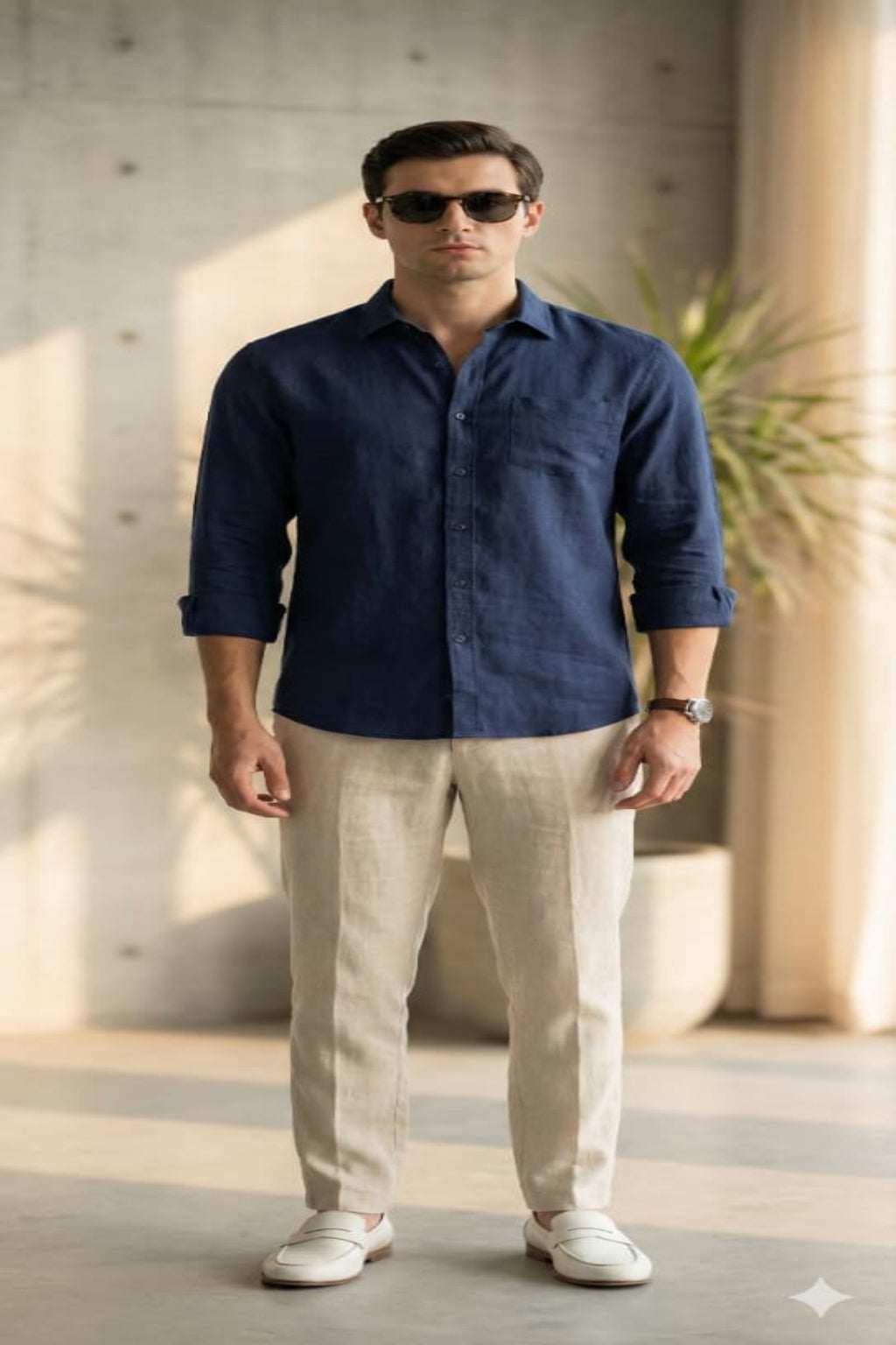 PUDHARI LINEN SHIRT NAVY BLUE