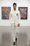Royal Ivory Bandhgala Suit with Gold Brooch Embroidery