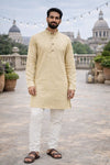Men Off White Jute Fabric Kurta