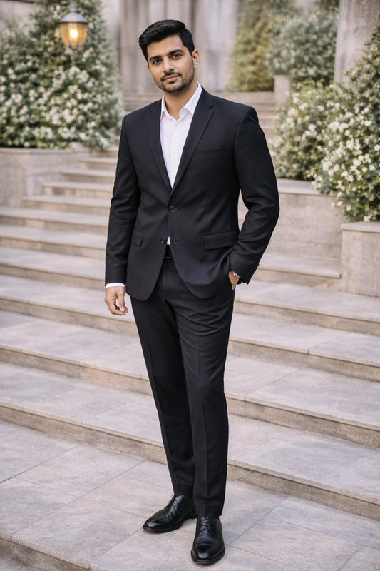 Charcoal Black Matty Fabric Men’s Premium Formal Blazer