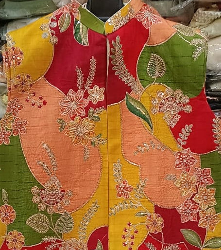 Men’s Multicolor Floral Embroidered Patchwork Ethnic Jacket