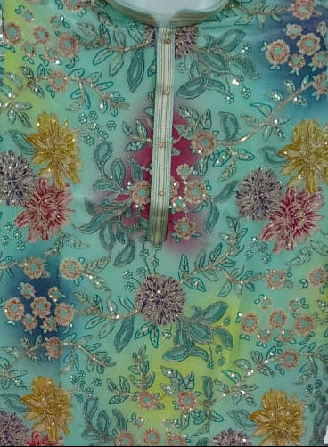 Men’s Aqua Green Floral Printed Kurta Set