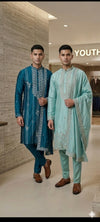 Men’s Premium Teal Blue Embroidered Kurta Set with Dupatta