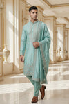 Men’s Premium Mint Green Embroidered Kurta Set with Dupatta