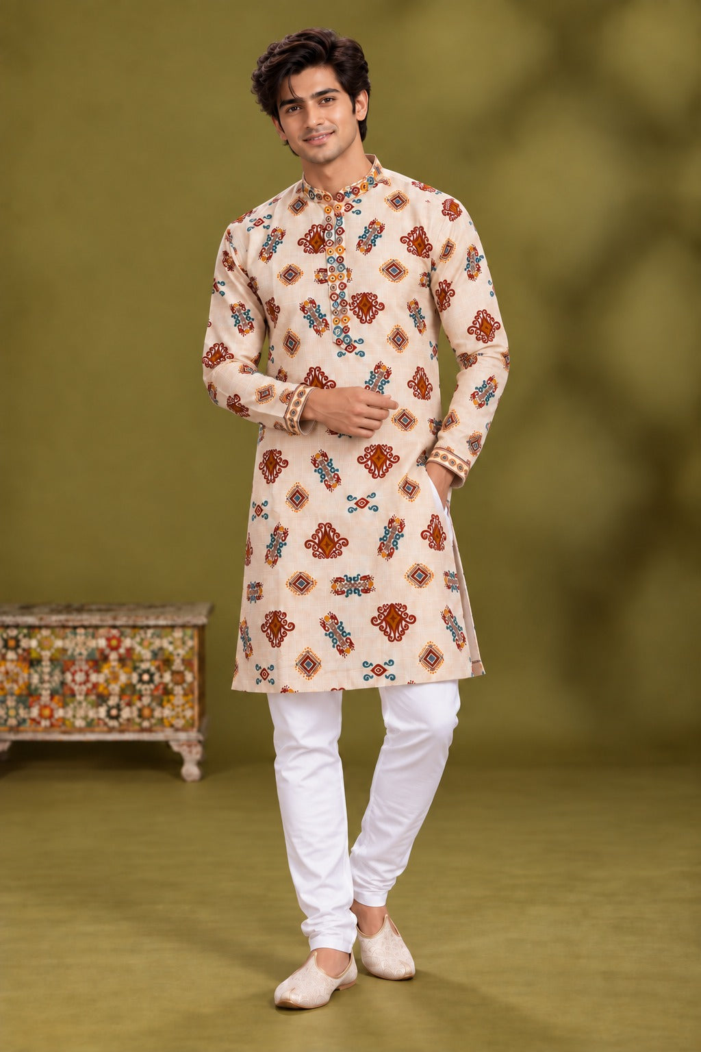 Ivory Ethnic Motif Print Kurta Only