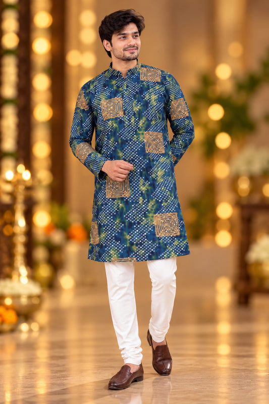Royal Blue Bandhani Print Kurta Only