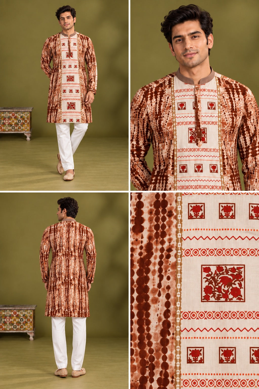 Brown Tribal Print Kurta Only