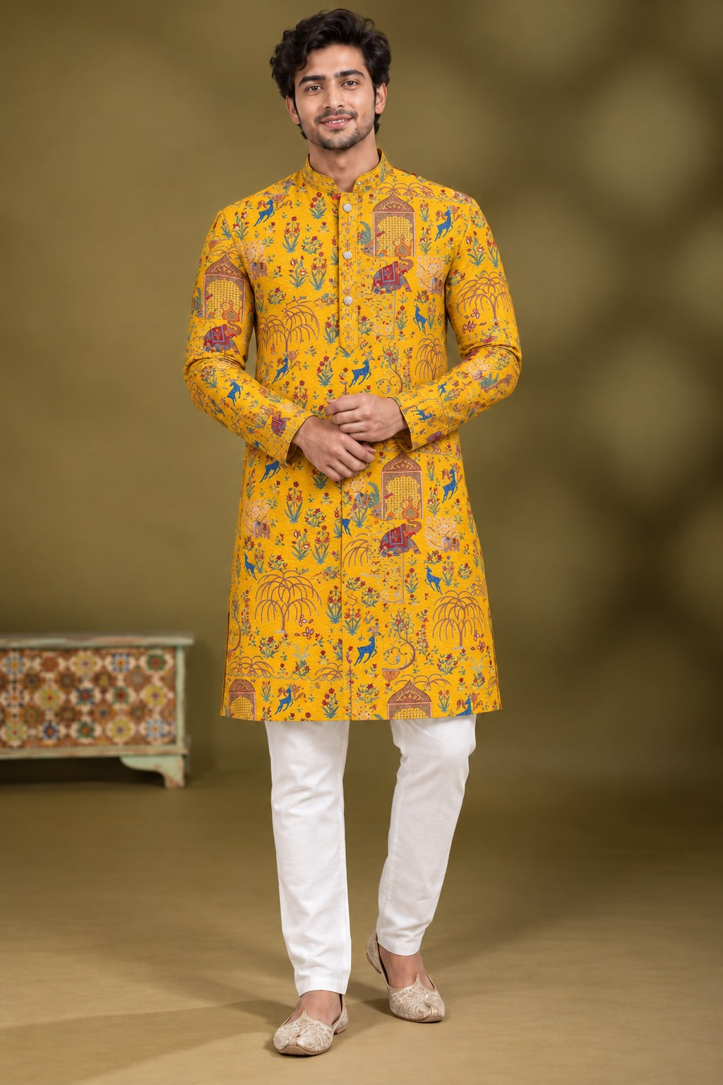 Mustard Heritage Story Print Kurta Only