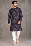 Men's Navy Blue Printed Kurta