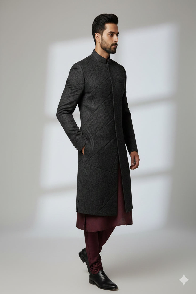 Modern Charcoal Textured Indo-Western for Men