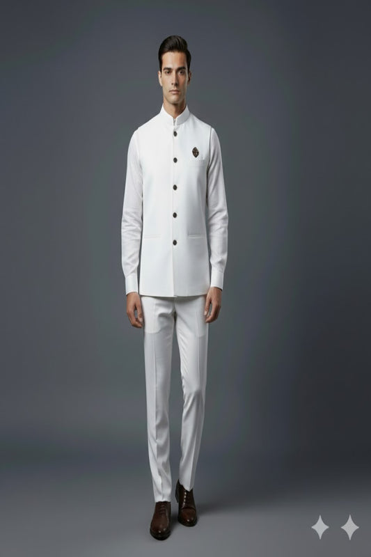 Formal White Bandhgala Nehru Jacket - Shirt for Celebrations