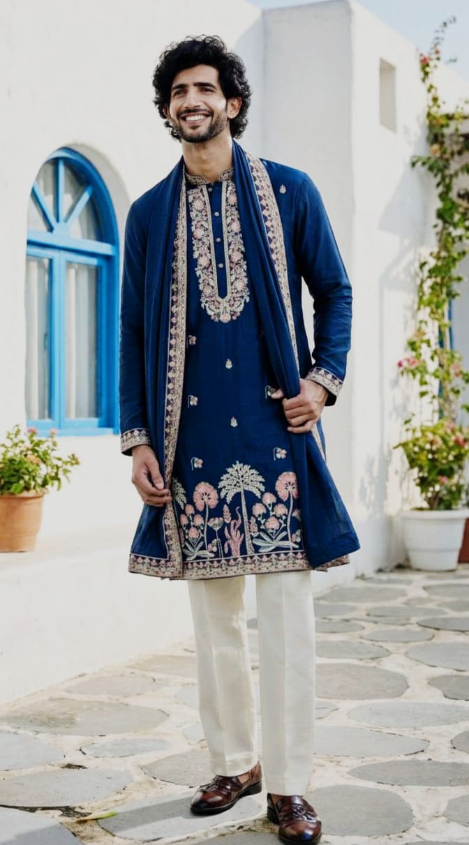 Midnight Blue Embroidered Salwar Kurta Set with Elegant Dupatta