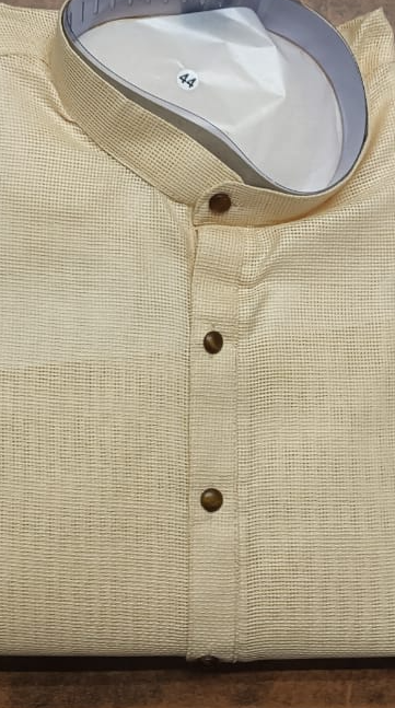 Men Ivory Cream Jute Fabric Kurta