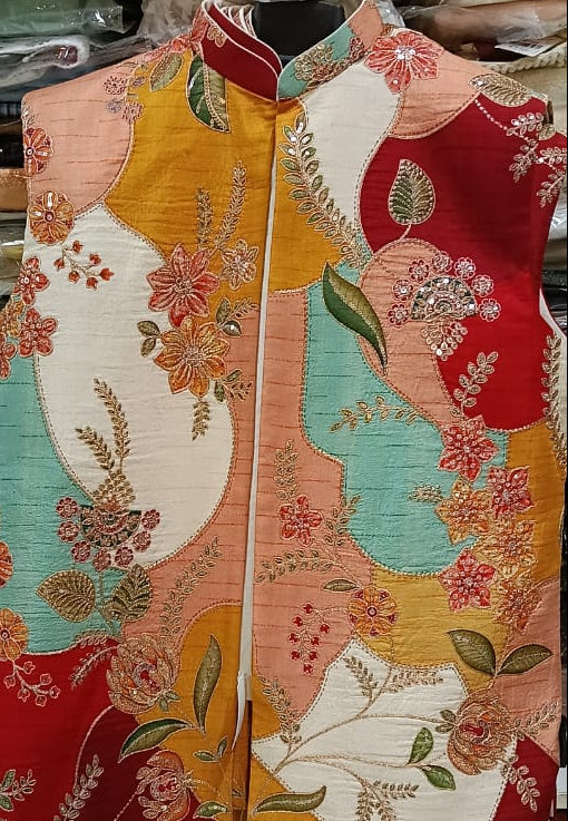 Men’s Multicolor Floral Embroidered Patchwork Ethnic Jacket