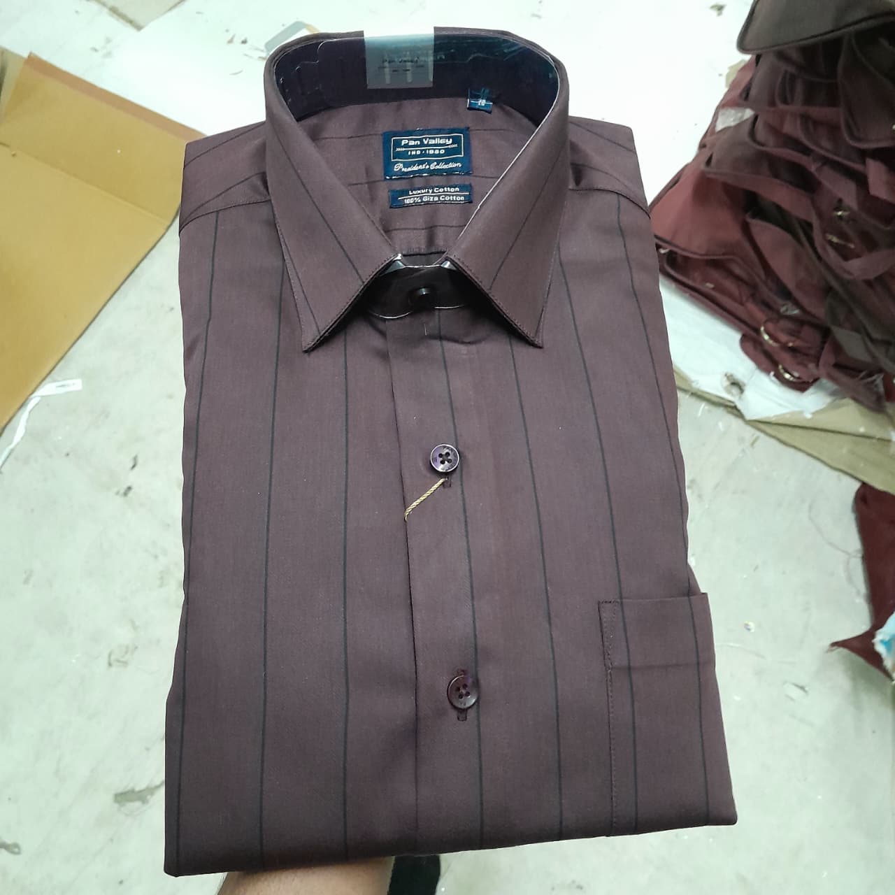 Classic Wine Brown Striped Formal Shirt for Men