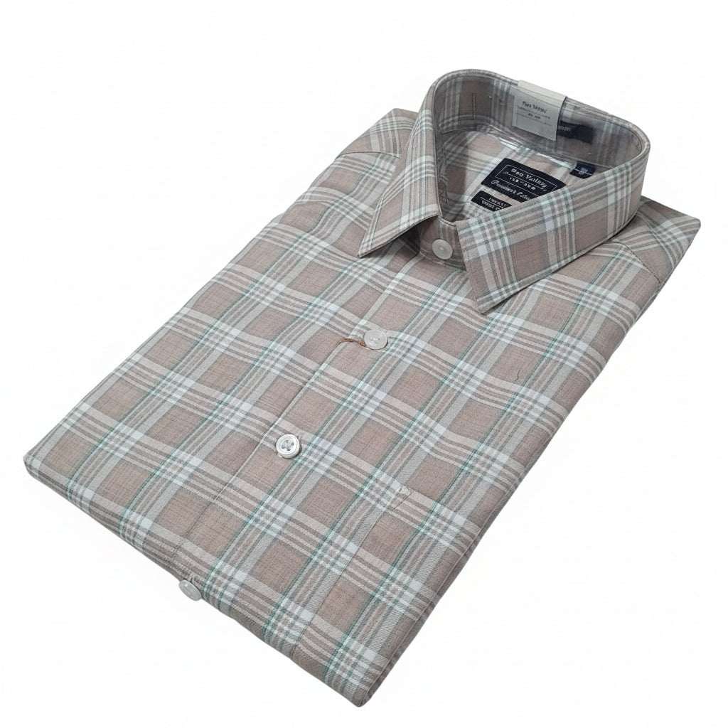 Men’s Beige Checks Premium Formal Shirt