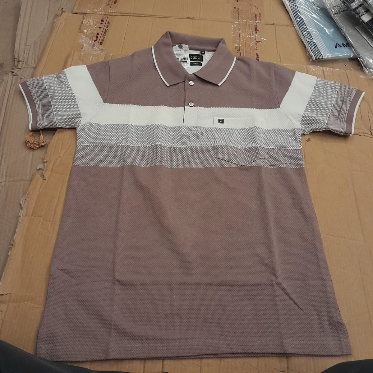 Men’s Mauve & White Striped Polo T-Shirt