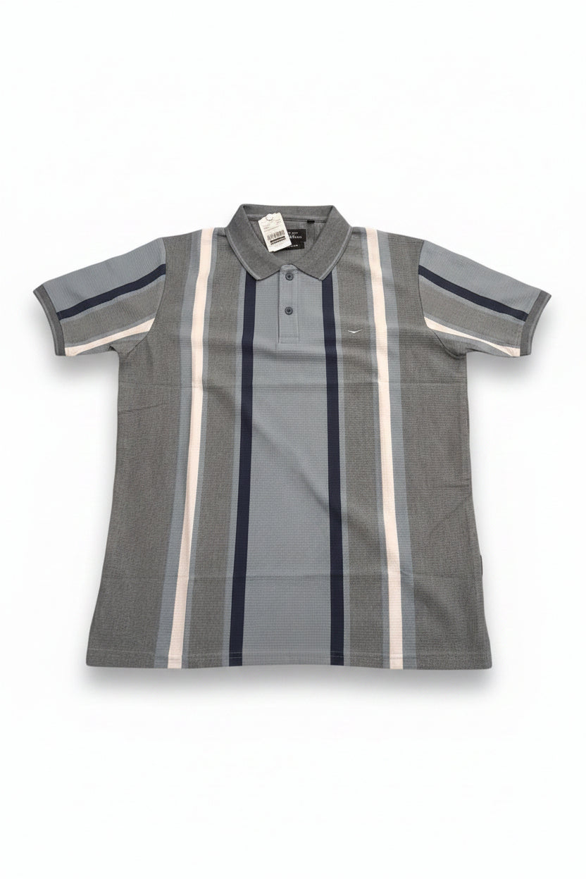 Men’s Grey Blue Striped Polo T-Shirt