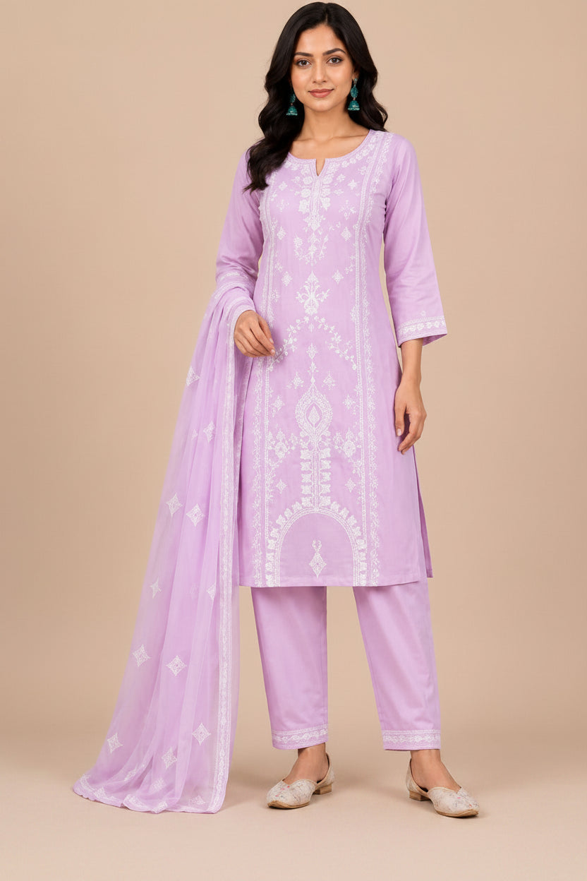 Women Embroidered Kurta Pant Dupatta Set