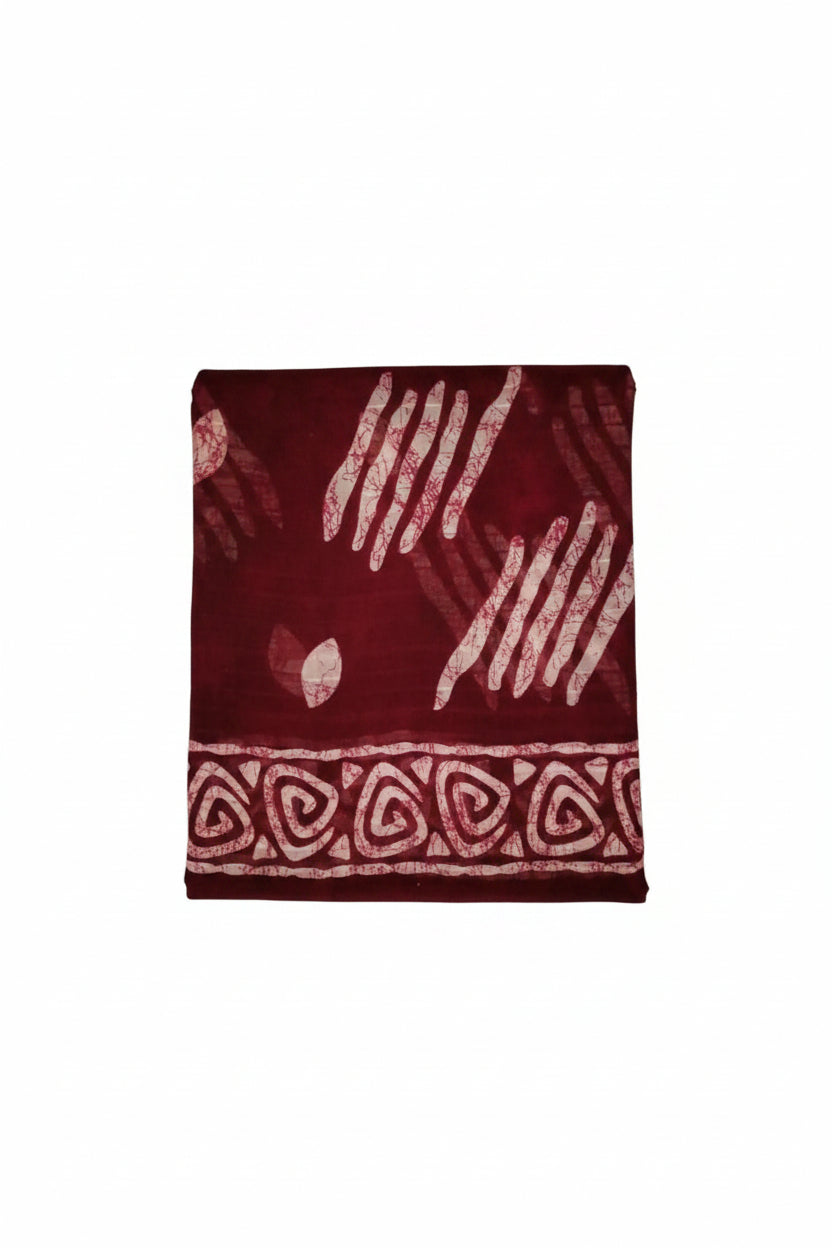 Maroon Ethnic Printed Saree with Traditional Border Design