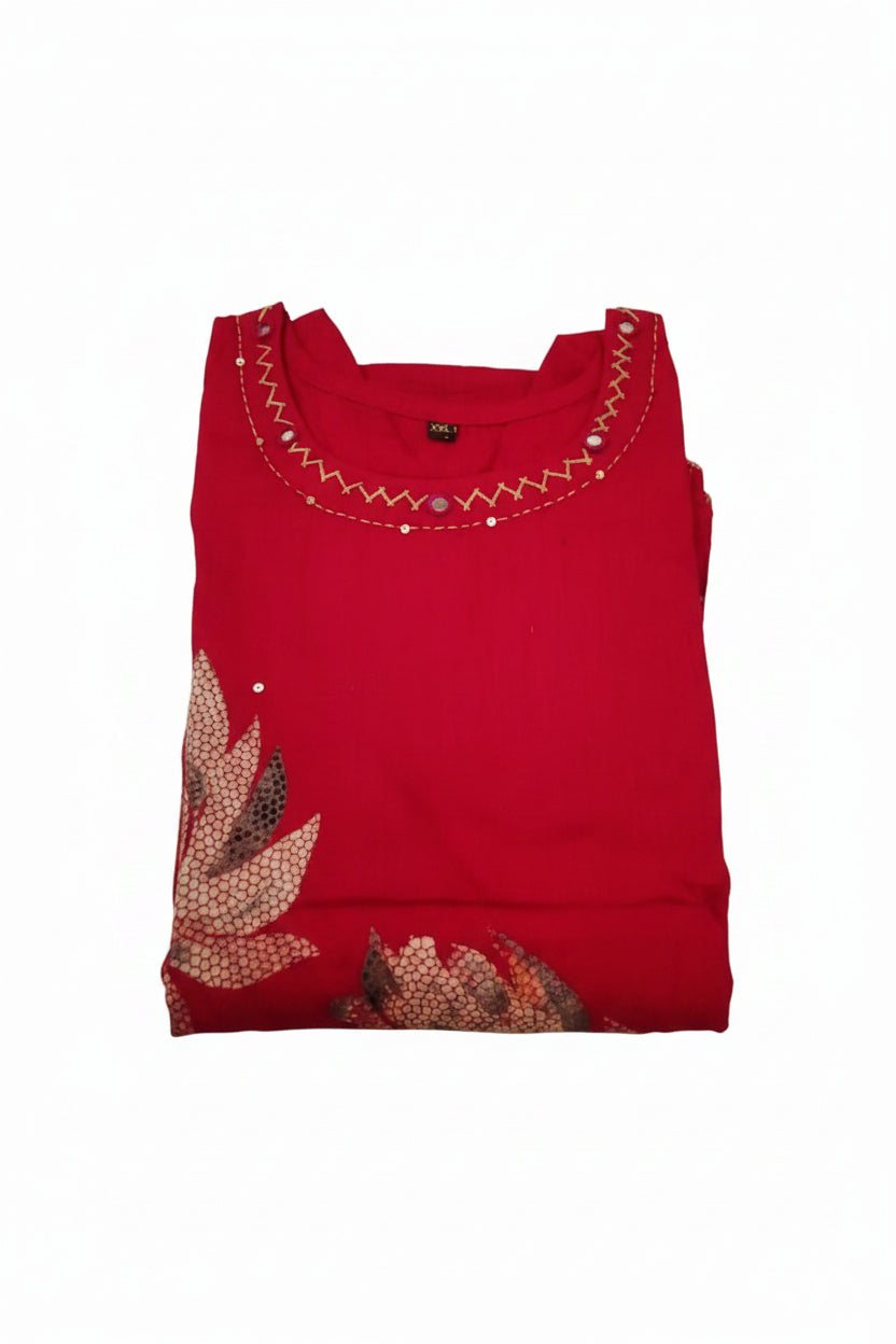 Pink Floral Printed Cotton Kurti Pant & Dupatta Set