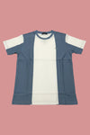 Men's Blue & White Color Block Crew Neck T-Shirt
