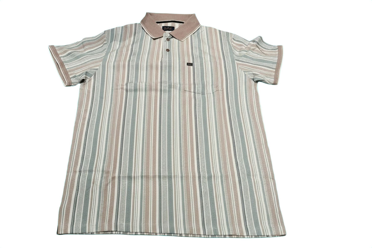 Men's Pastel Stripe Polo T-Shirt with Collar – White, Blue & Dusty Pink