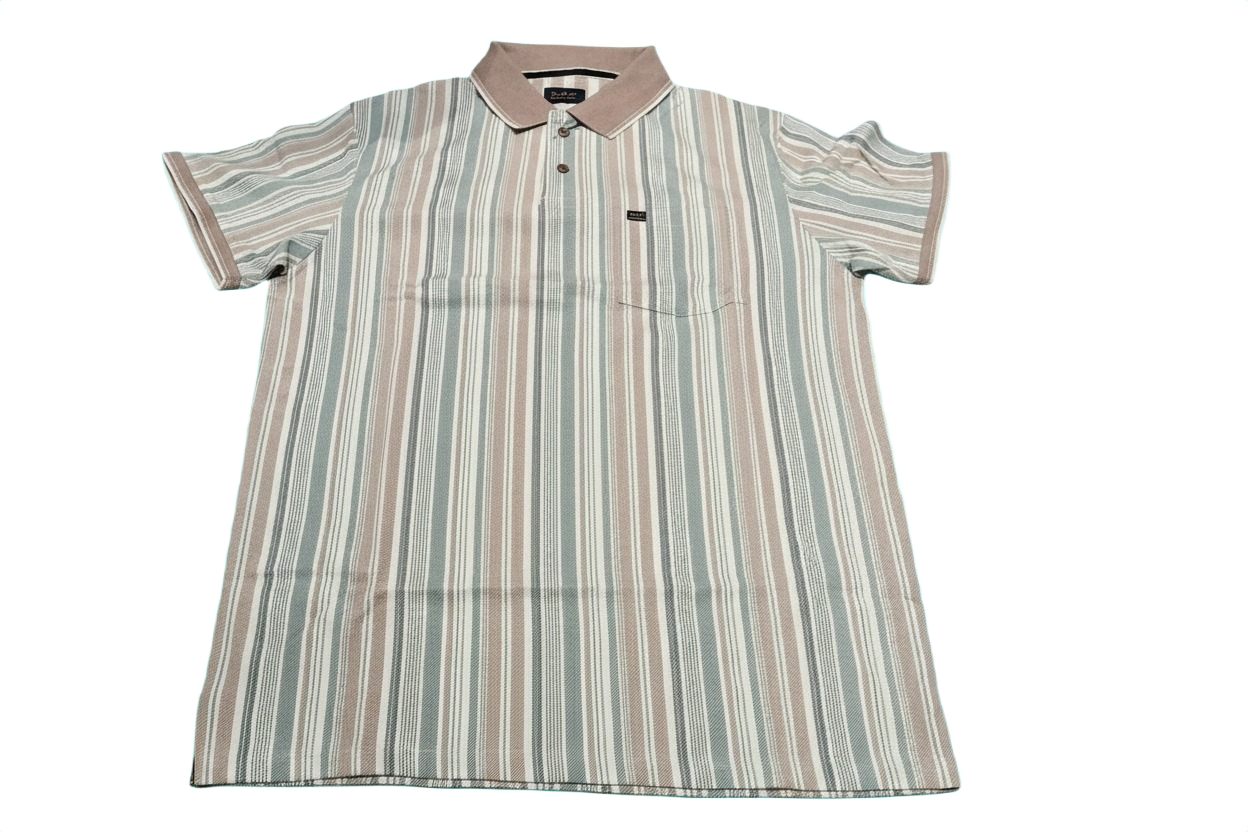 Men's Pastel Stripe Polo T-Shirt with Collar – White, Blue & Dusty Pink