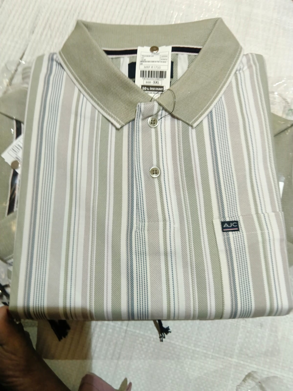 Men's olive green Vertical Stripe Polo T-Shirt