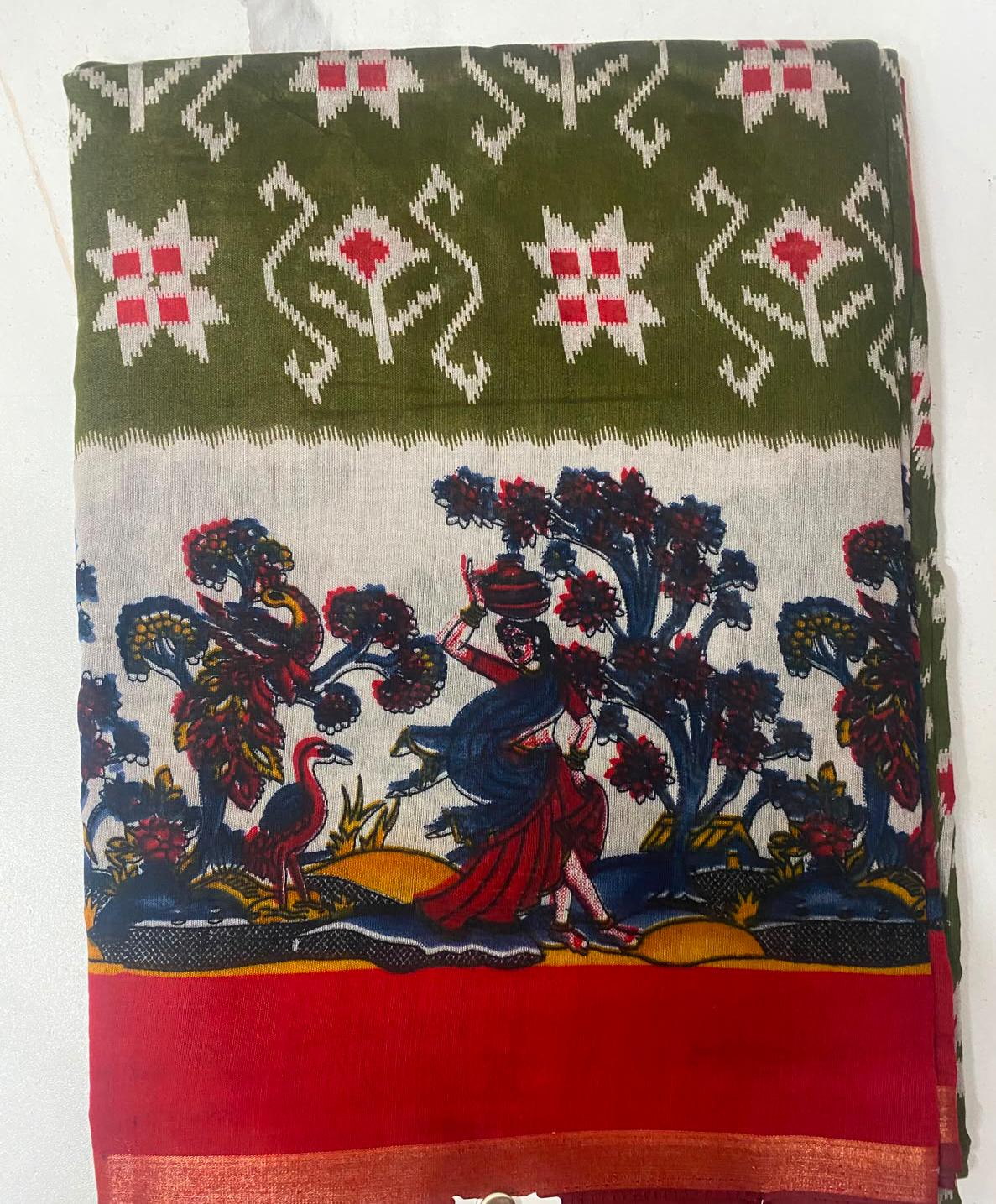 Women's Magenta Printed Saree with  Traditional Border