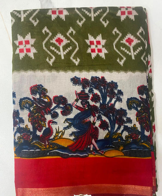 Women's Magenta Printed Saree with  Traditional Border