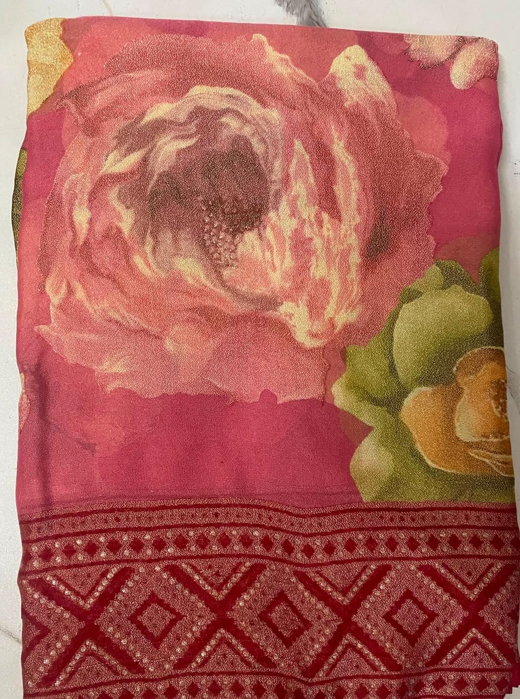 Women's  Floral Printed Saree with Designer Border