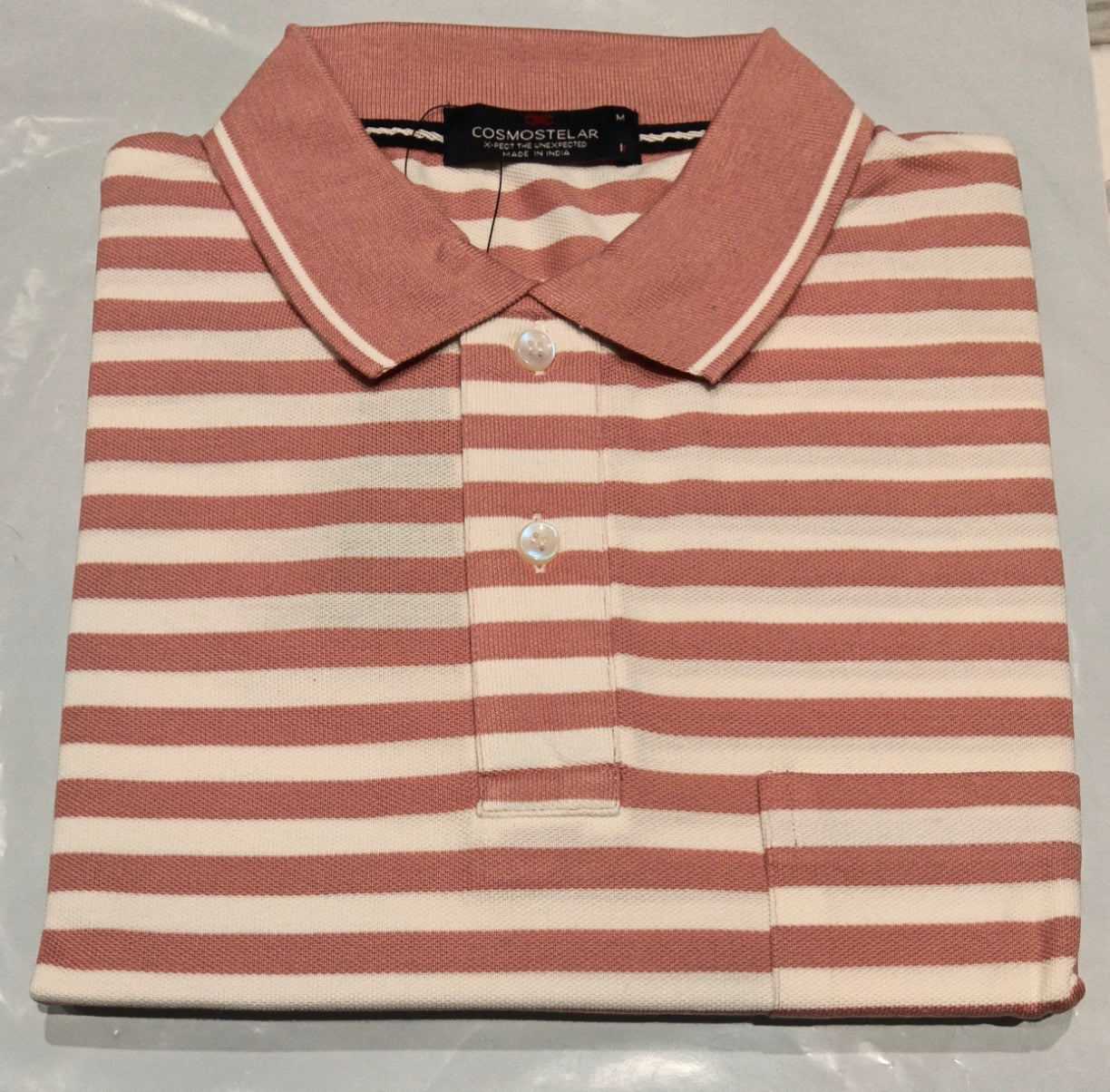 Men's Dusty Rose Striped Polo T-Shirt