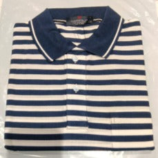 Men's Navy & White Striped Polo T-Shirt
