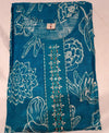 Teal Blue Floral Printed Kurta Pant & Dupatta Set