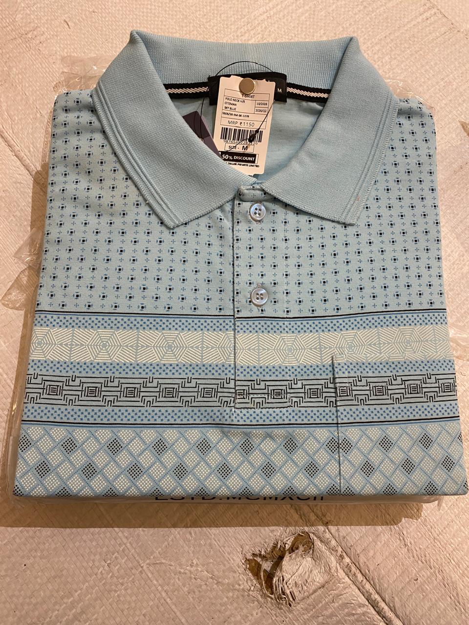 Men's Sky Blue Printed Polo T-Shirt |Smart Casual Wear