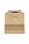 Men's Camel Beige Geometric Printed Polo T-Shirt