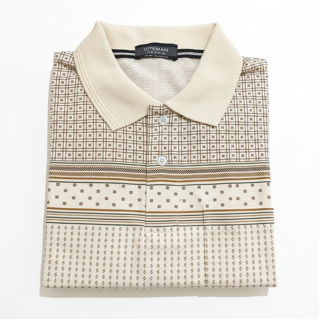 Men's Slate Grey Geometric Printed Polo T-Shirt