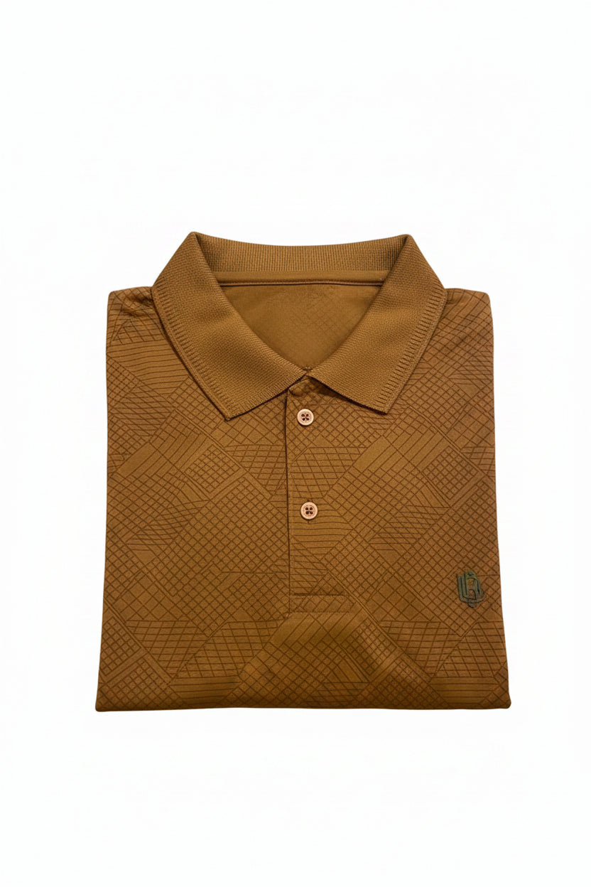 Men's Brown Textured Polo T-Shirt – Premium Casual Smart Fit