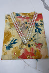 Women's Cream Floral Printed Straight Kurti with Embellished V-Neck