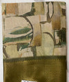 Elegant Olive Green Soft Silk Saree with Artistic Print & Rich Woven Border