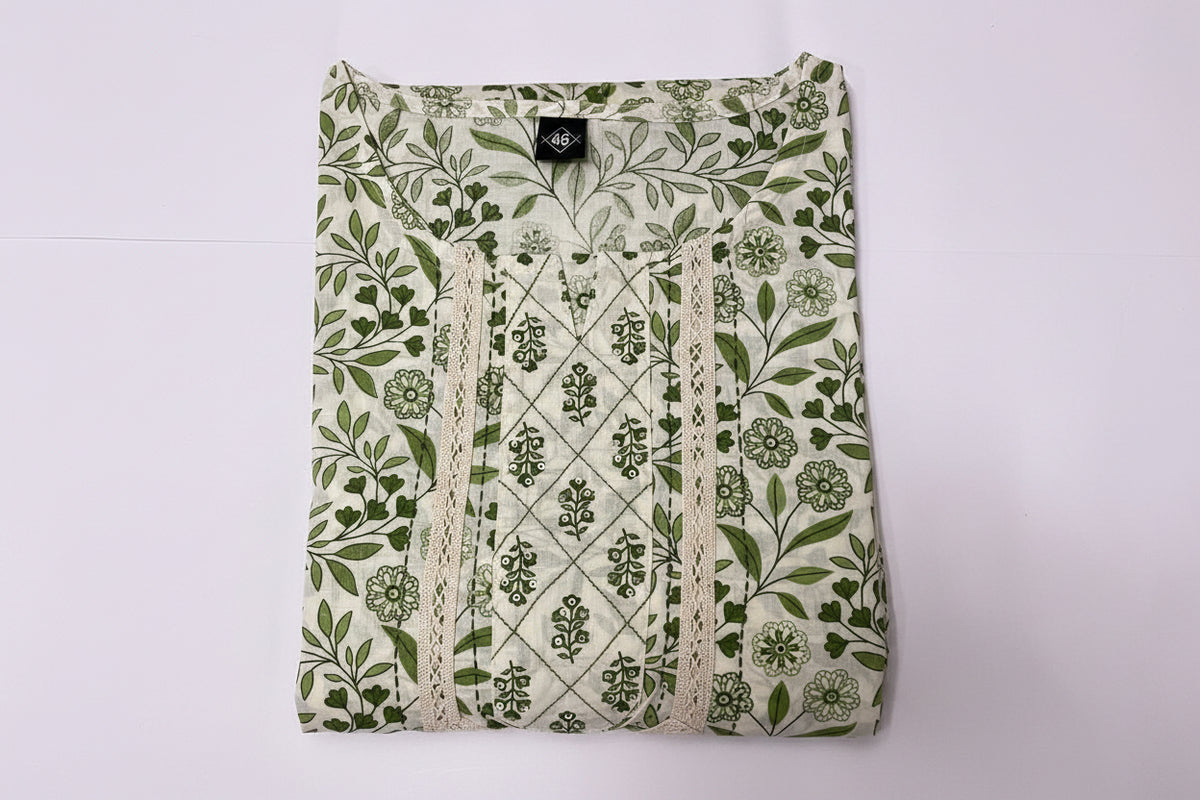 Elegant Olive Green Printed Cotton Kurta Set with Dupatta