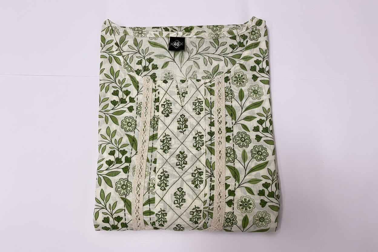 Elegant Olive Green Printed Cotton Kurta Set with Dupatta
