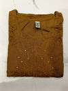 Elegant Brown Embroidered Kurti Pant Set for Women | 3/4 Sleeve