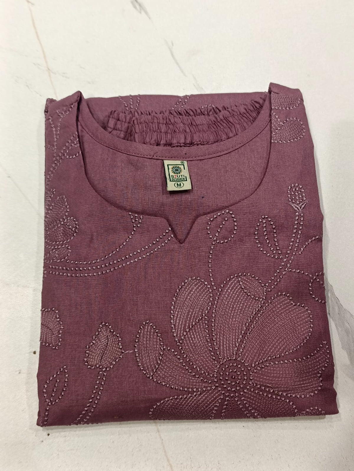 Women's Mauve Floral Embroidered Kurti Pant Co-ord Set