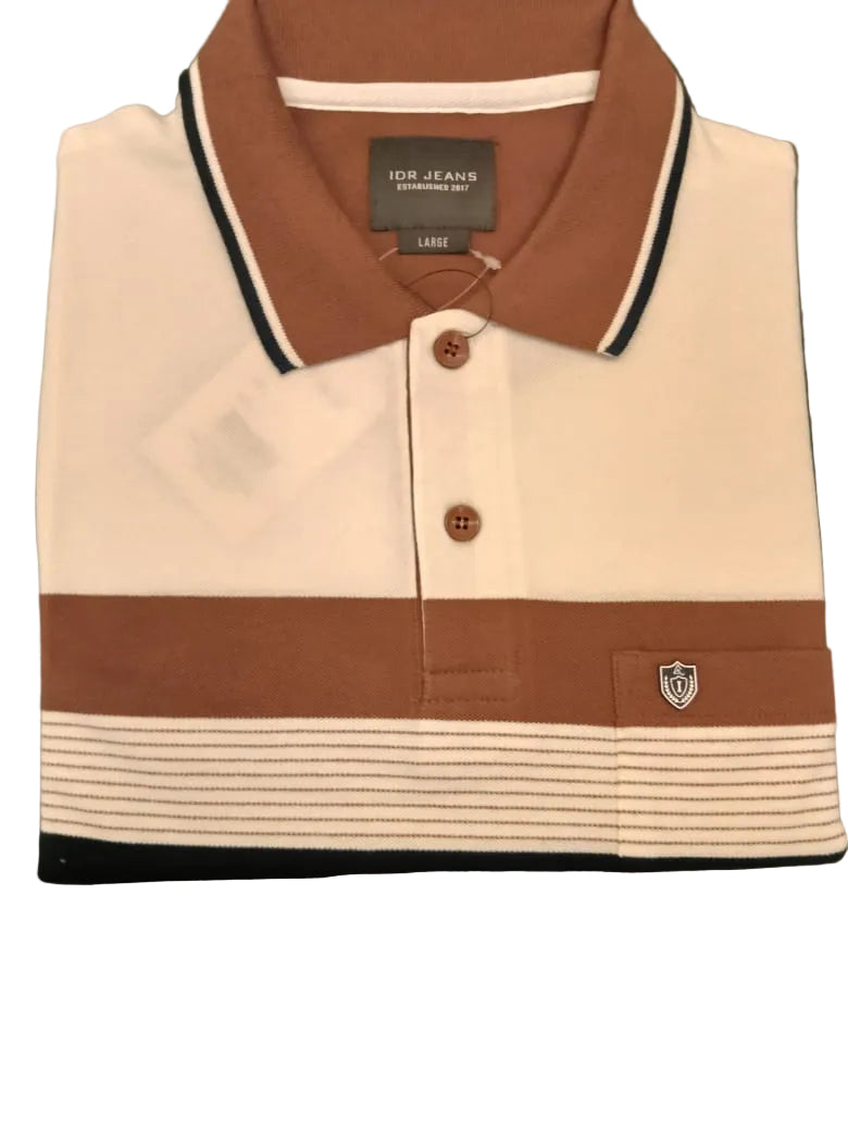 Men's Premium Stripe Polo T-Shirt – Off White & Coffee Brown