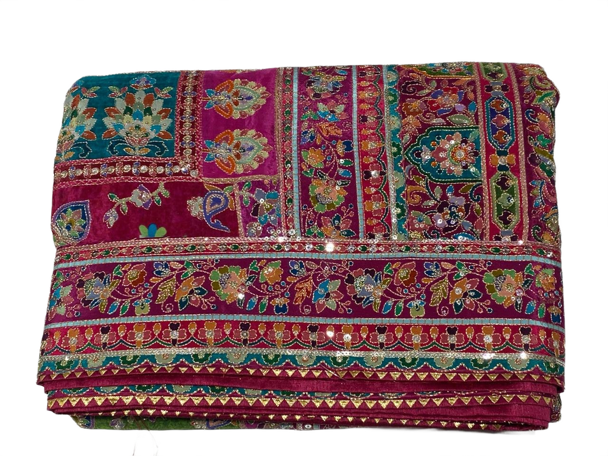 Royal Heritage Patchwork Embroidered Saree with Designer Blouse
